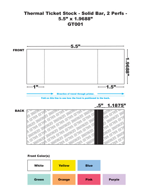 GT001 : Generic Thermal Ticket Stock with 2 Perfs